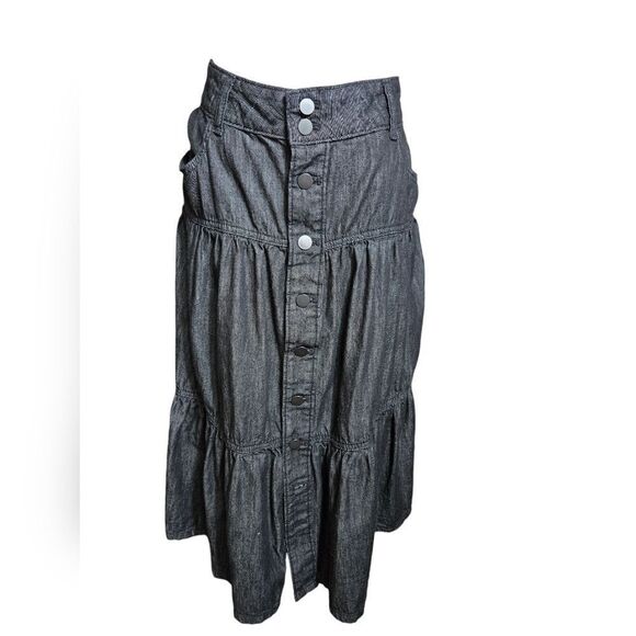 Time and Tru Black Denim Peasant Midi Western Skirt - Picture 2 of 5